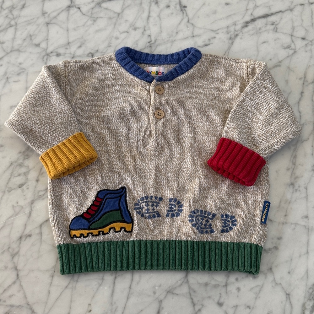 Vintage Gymboree Sneaker Colorblock Ribbed Knit Sweater Sz XS 2T Rainbow Tag